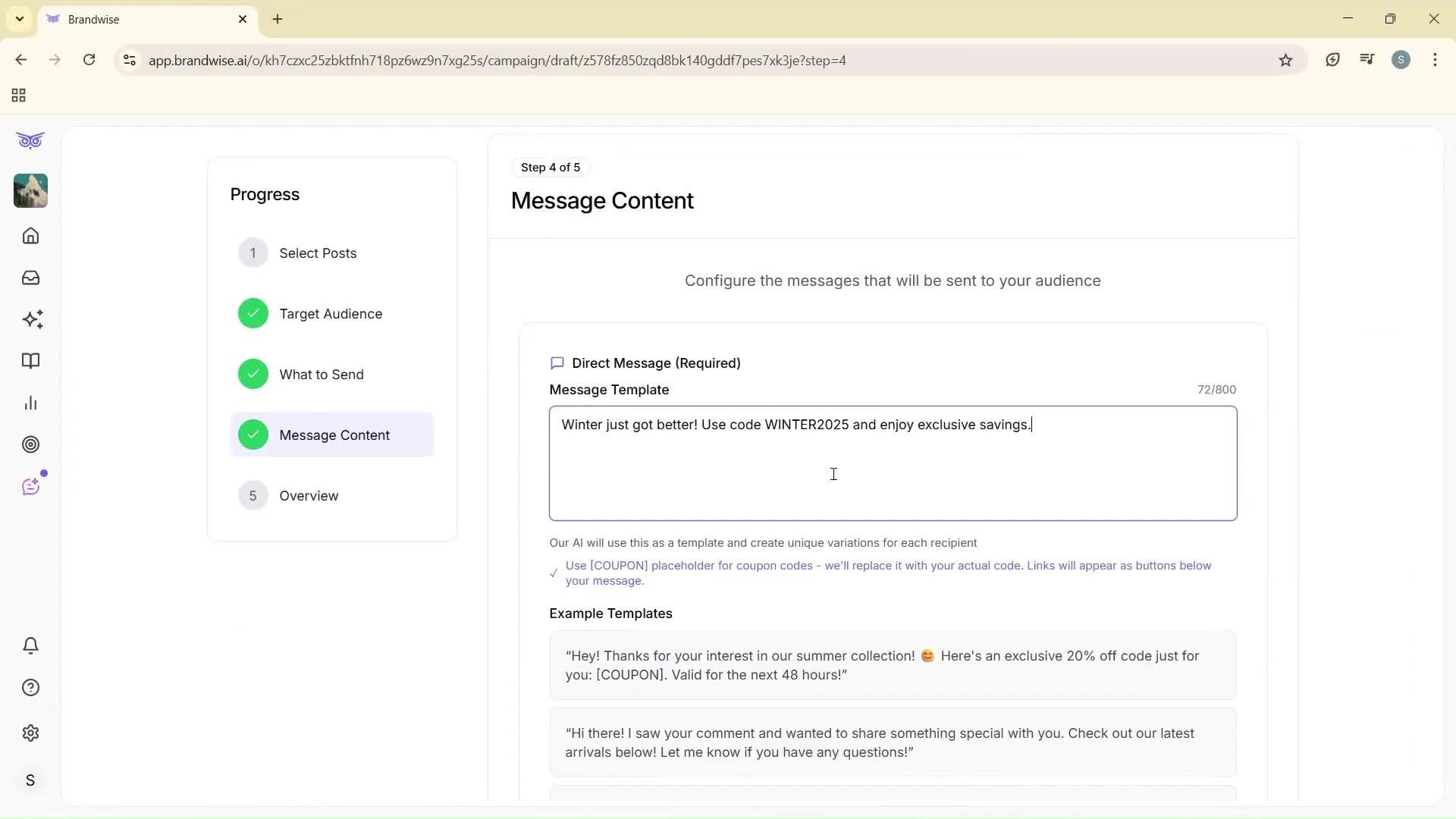 Creating a campaign screenshot