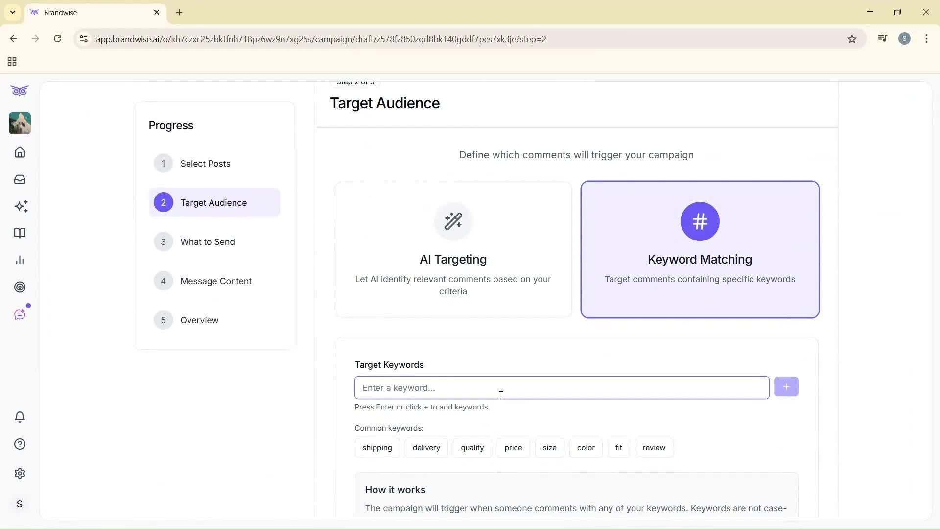 Creating a campaign screenshot