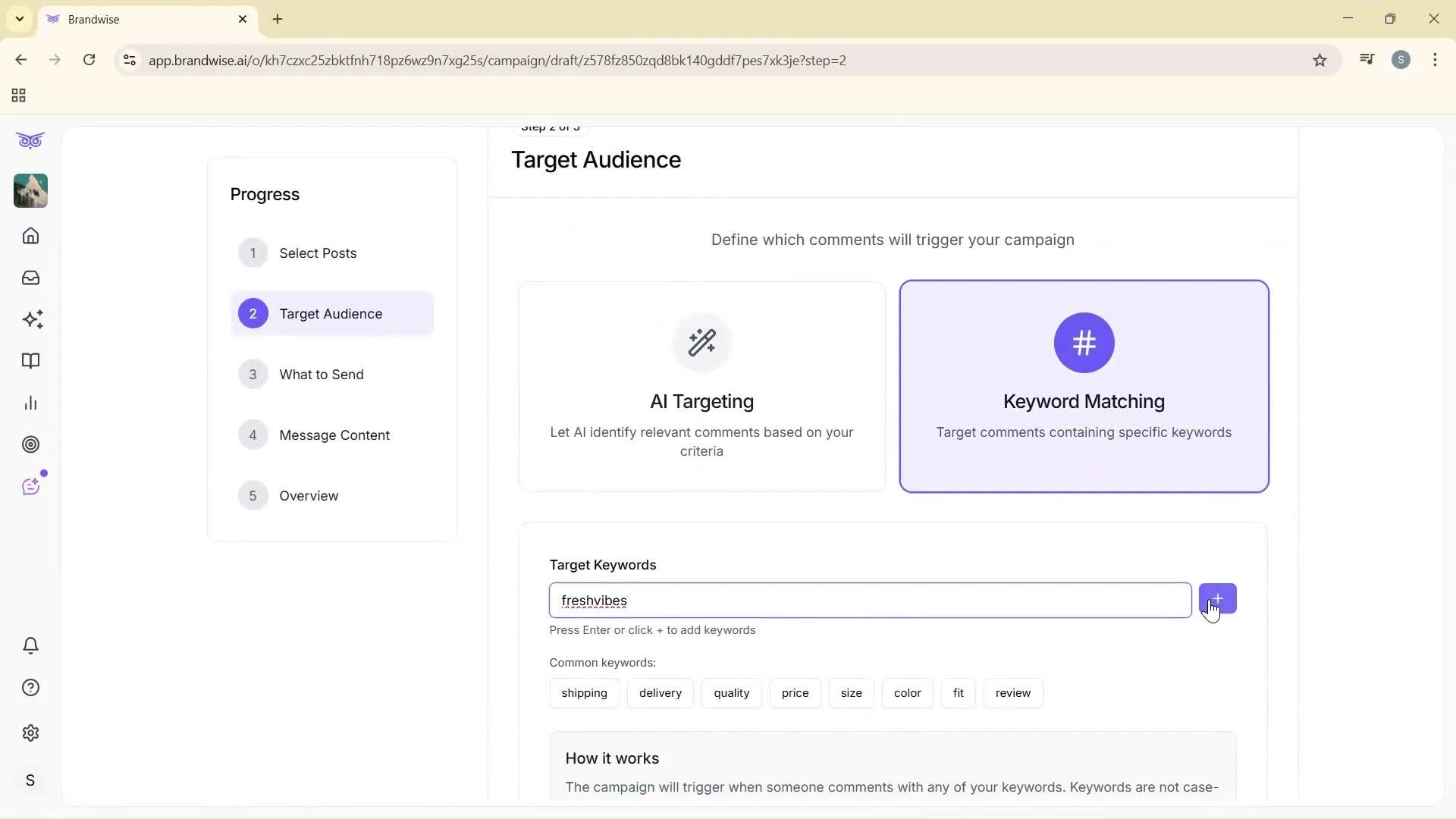 Creating a campaign screenshot