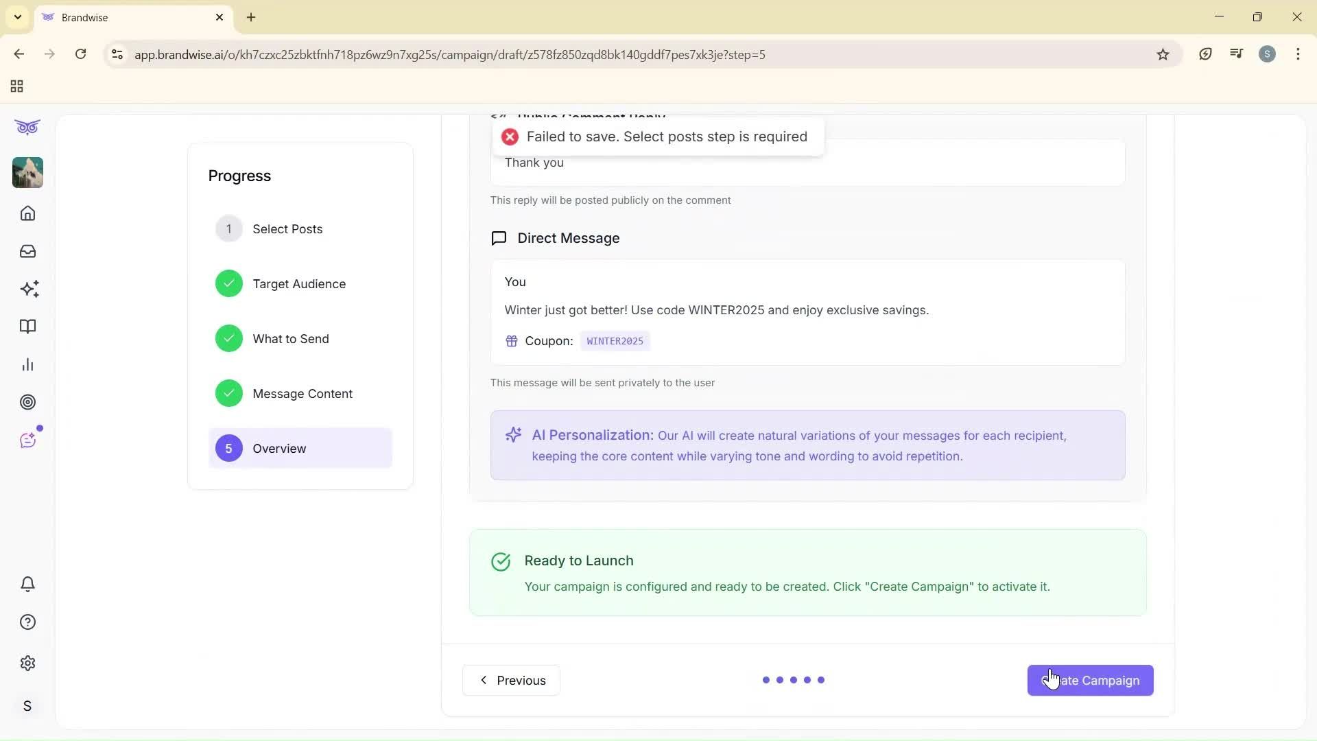 Creating a campaign screenshot