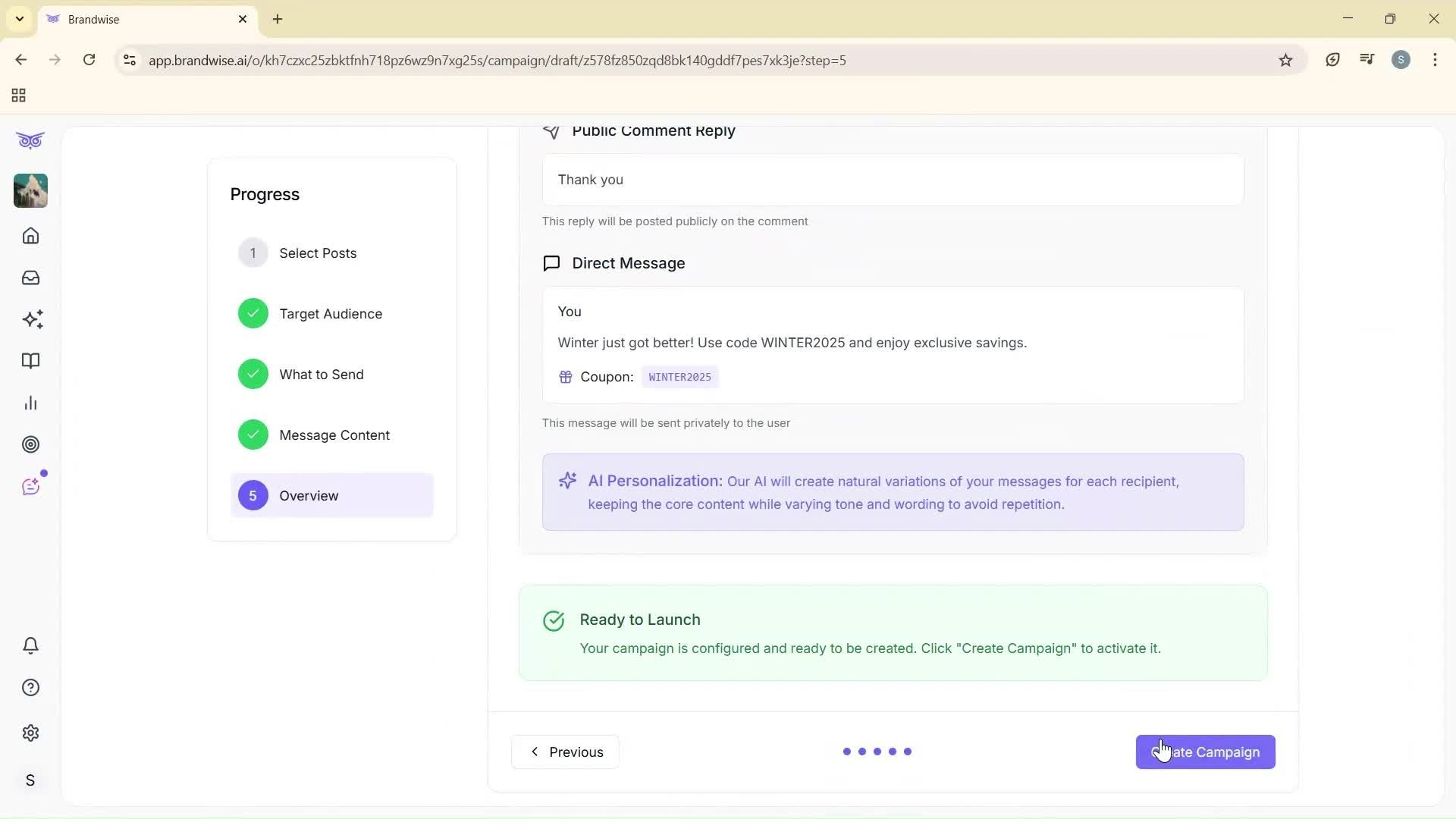 Creating a campaign screenshot