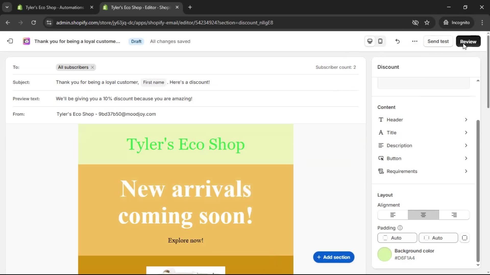 Creating an email campaign screenshot