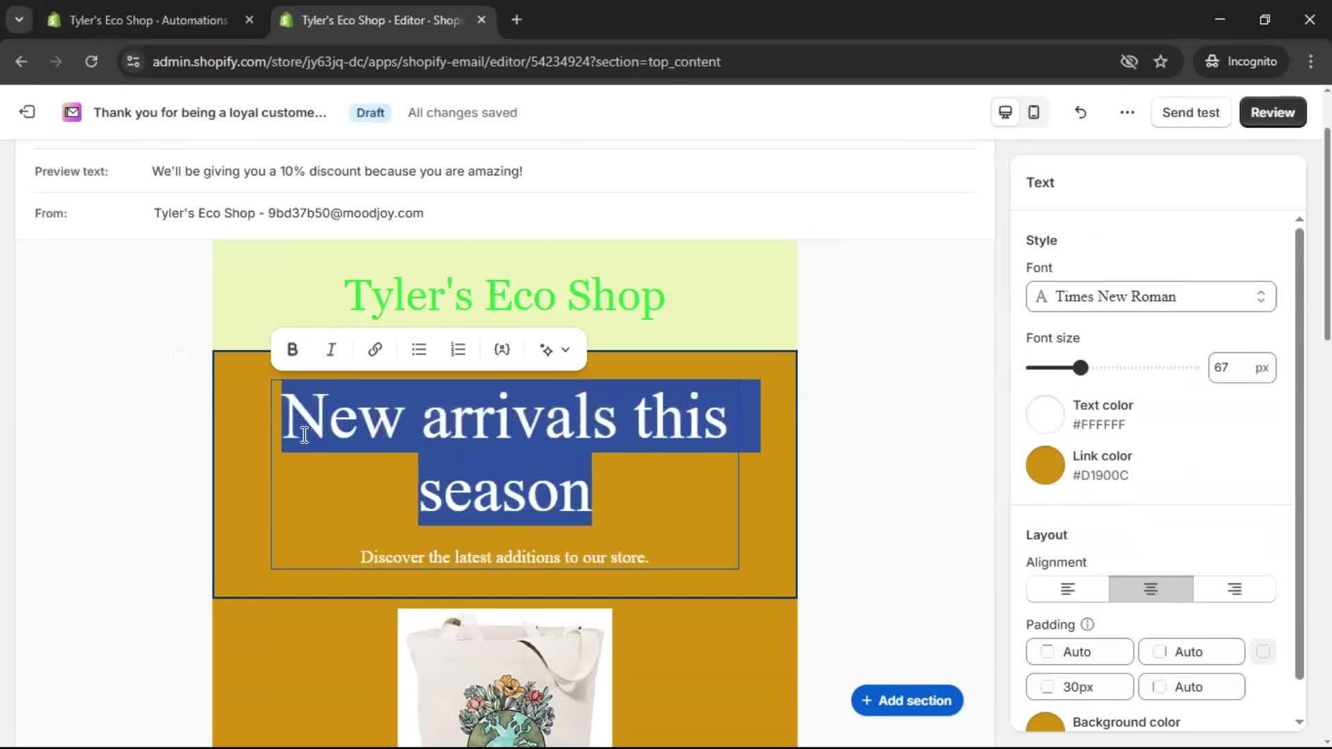 Creating an email campaign screenshot