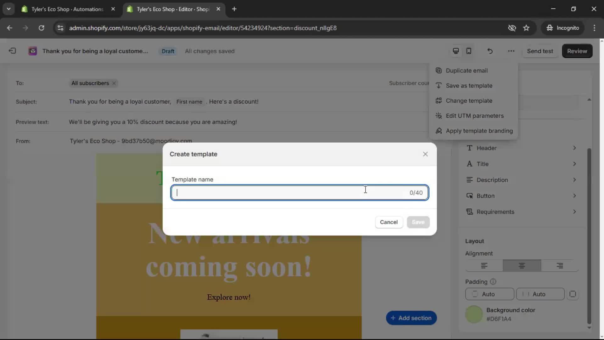Creating an email campaign screenshot