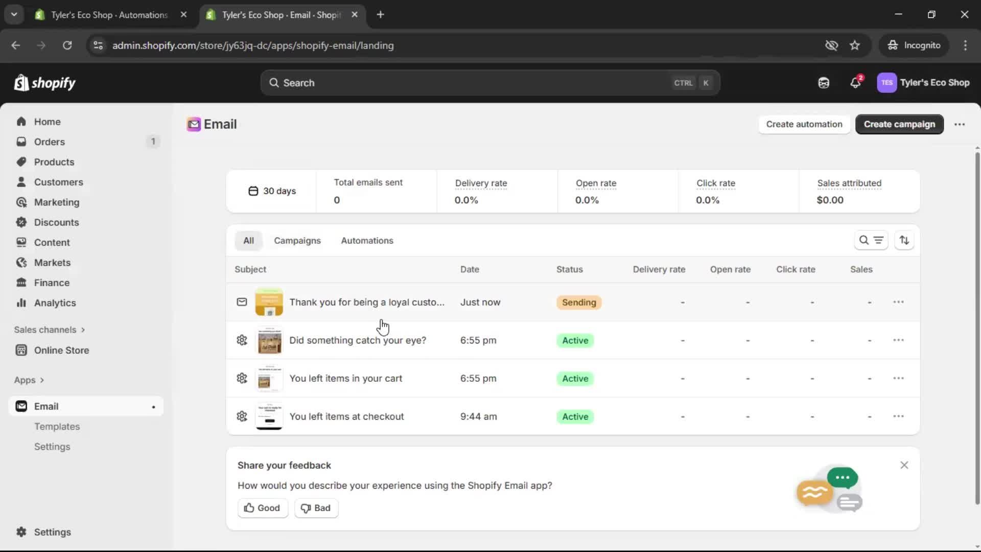 Creating an email campaign screenshot