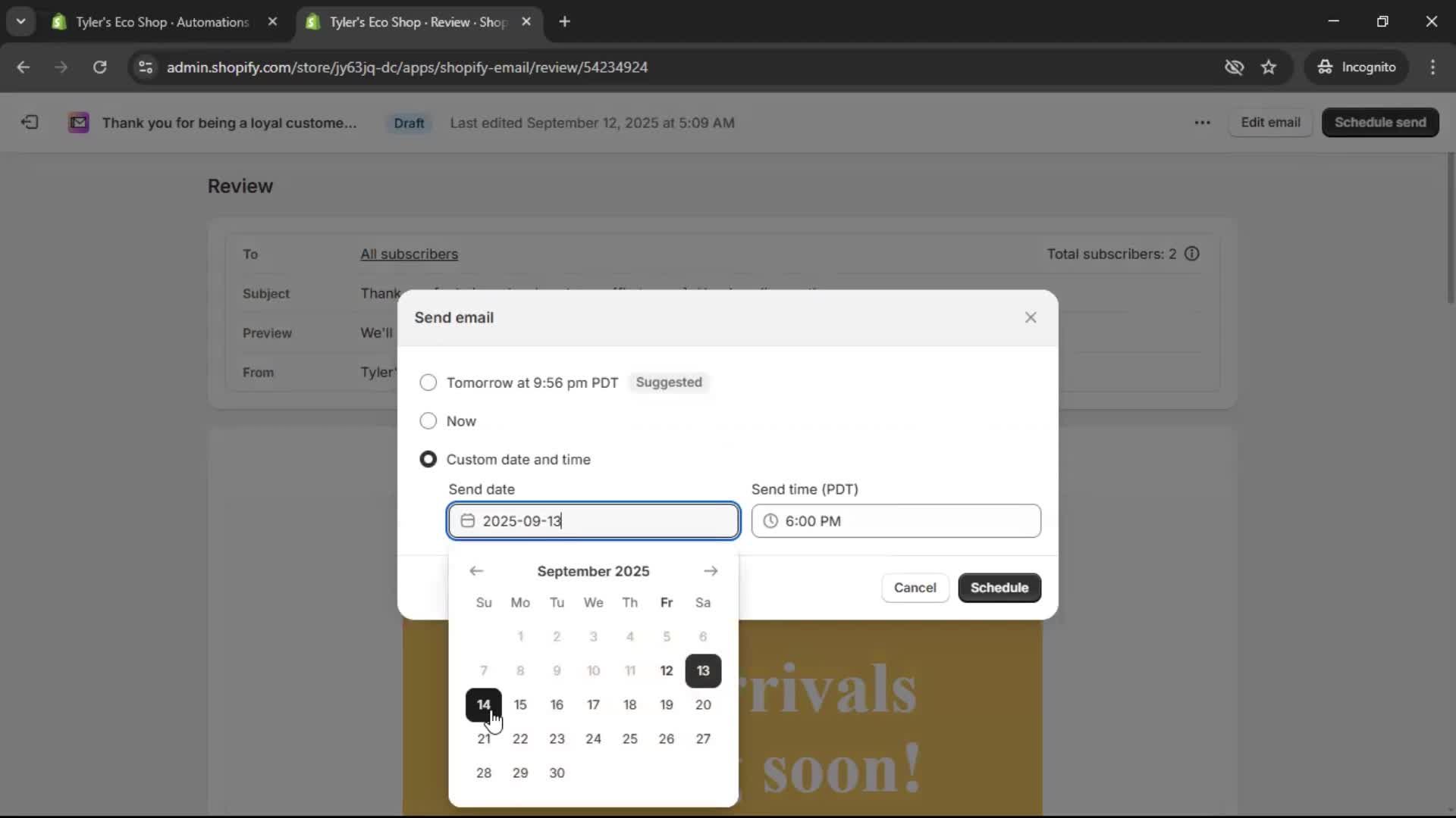 Creating an email campaign screenshot