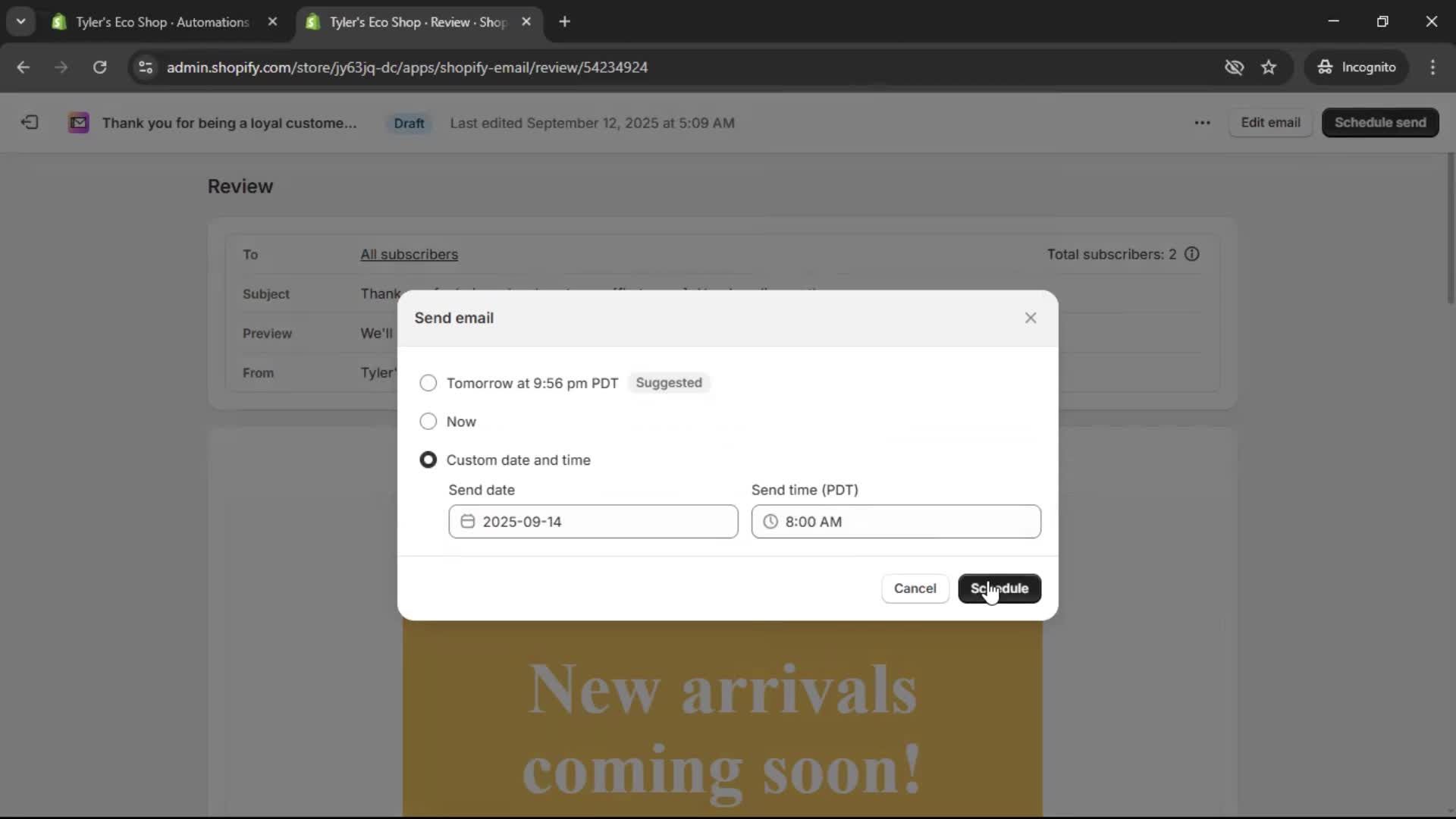 Creating an email campaign screenshot