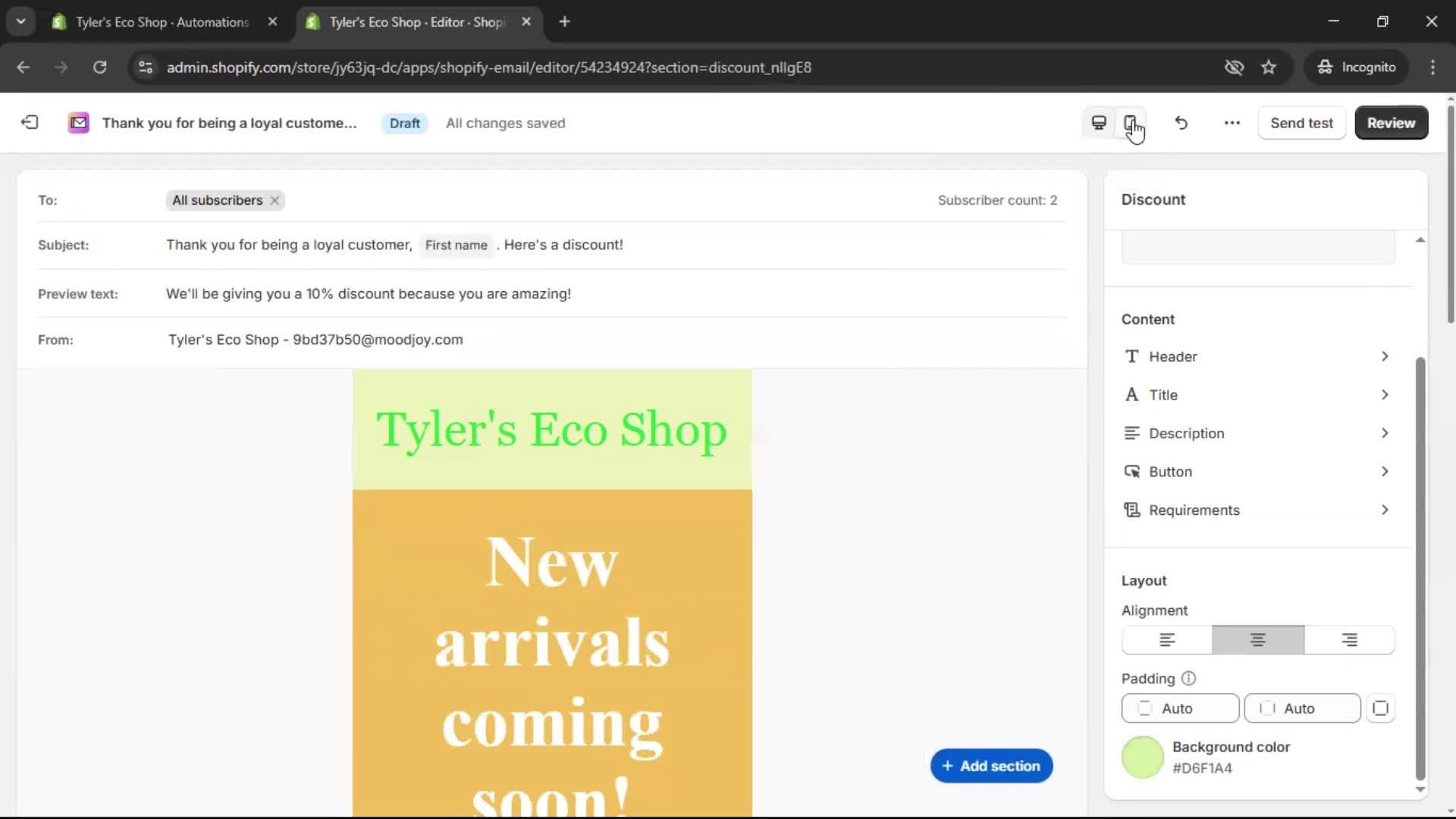 Creating an email campaign screenshot