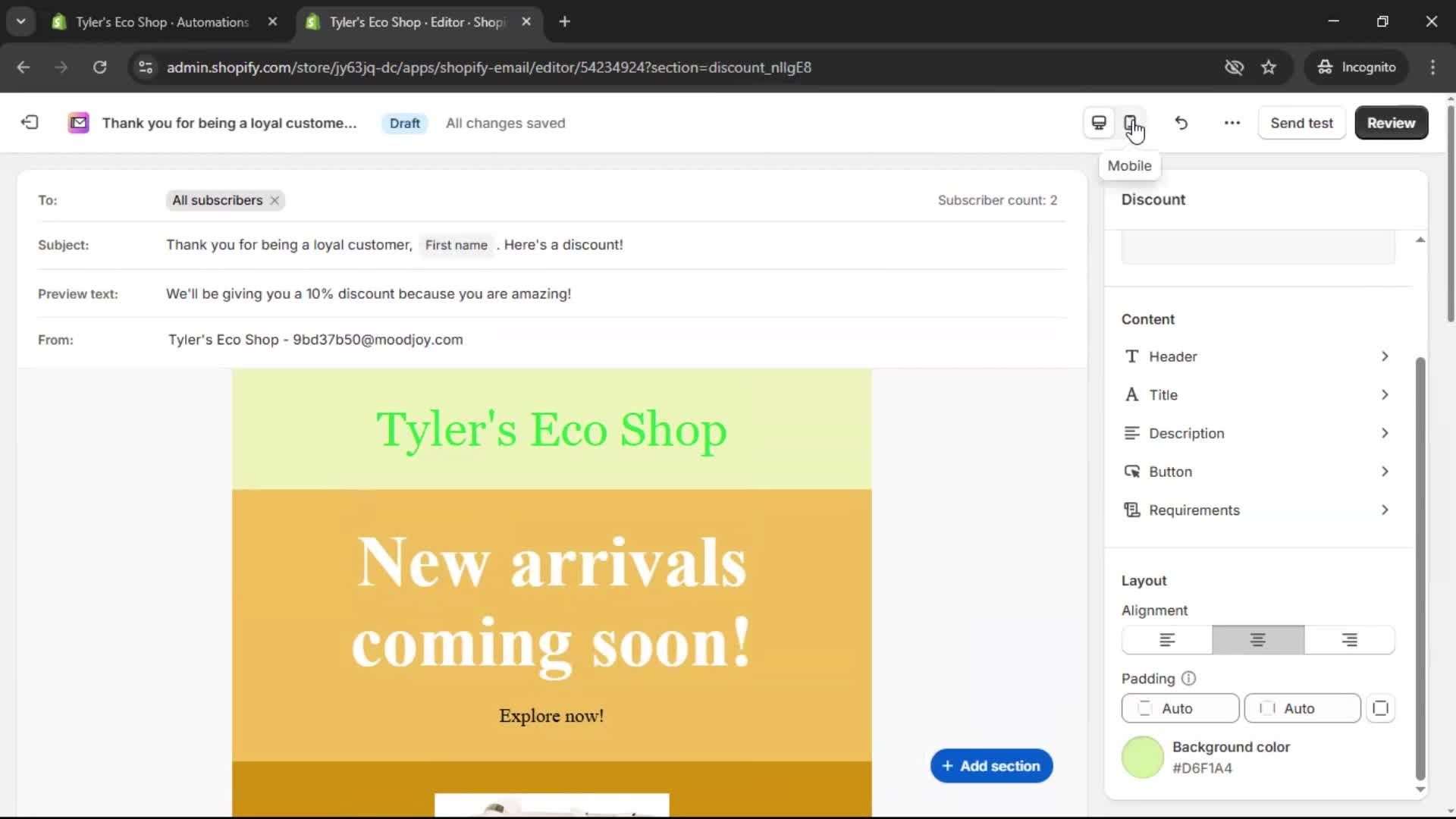 Creating an email campaign screenshot