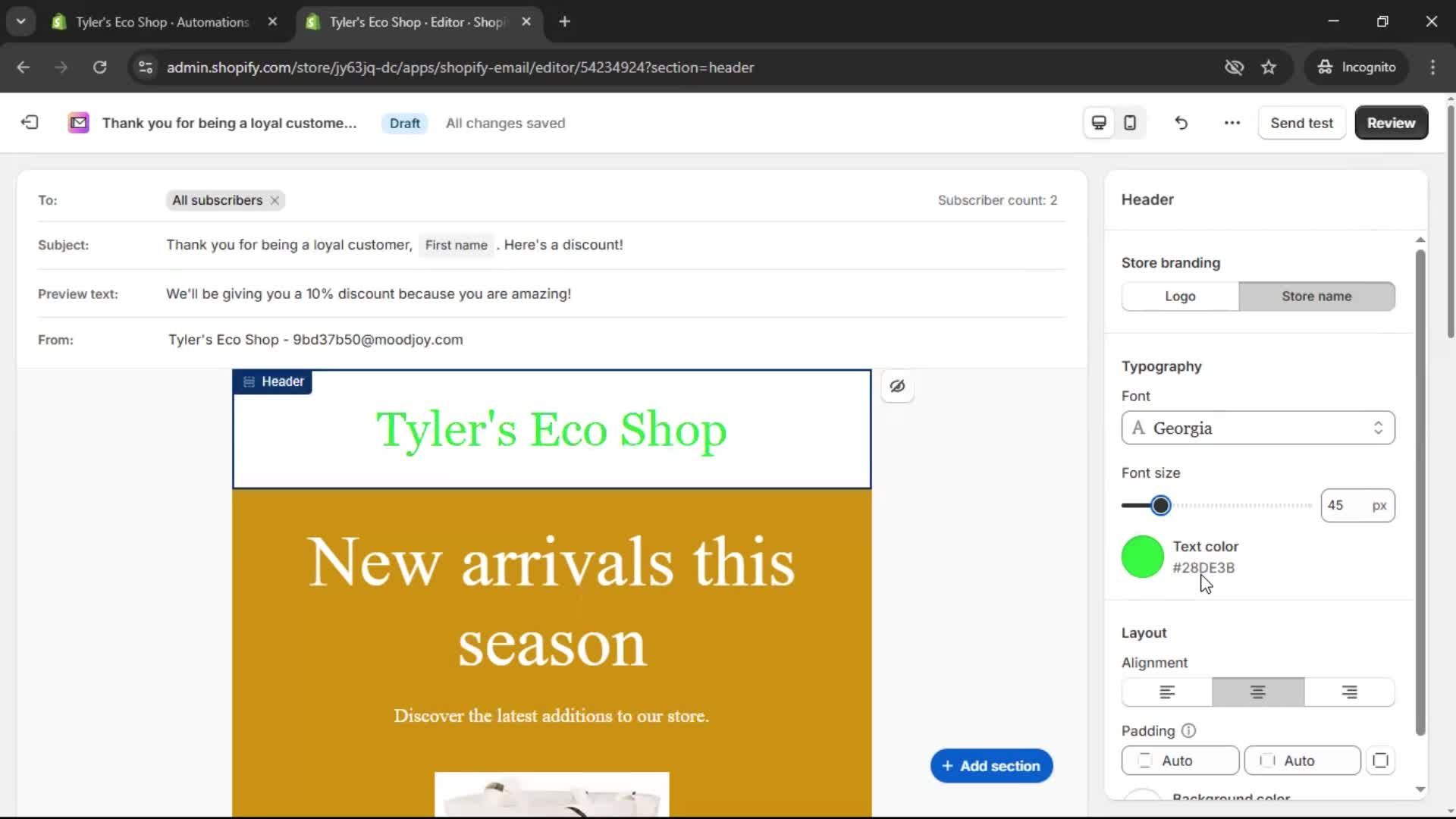 Creating an email campaign screenshot