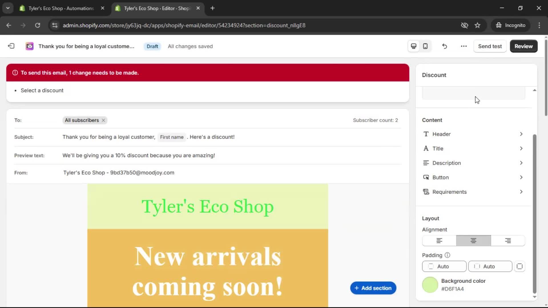 Creating an email campaign screenshot
