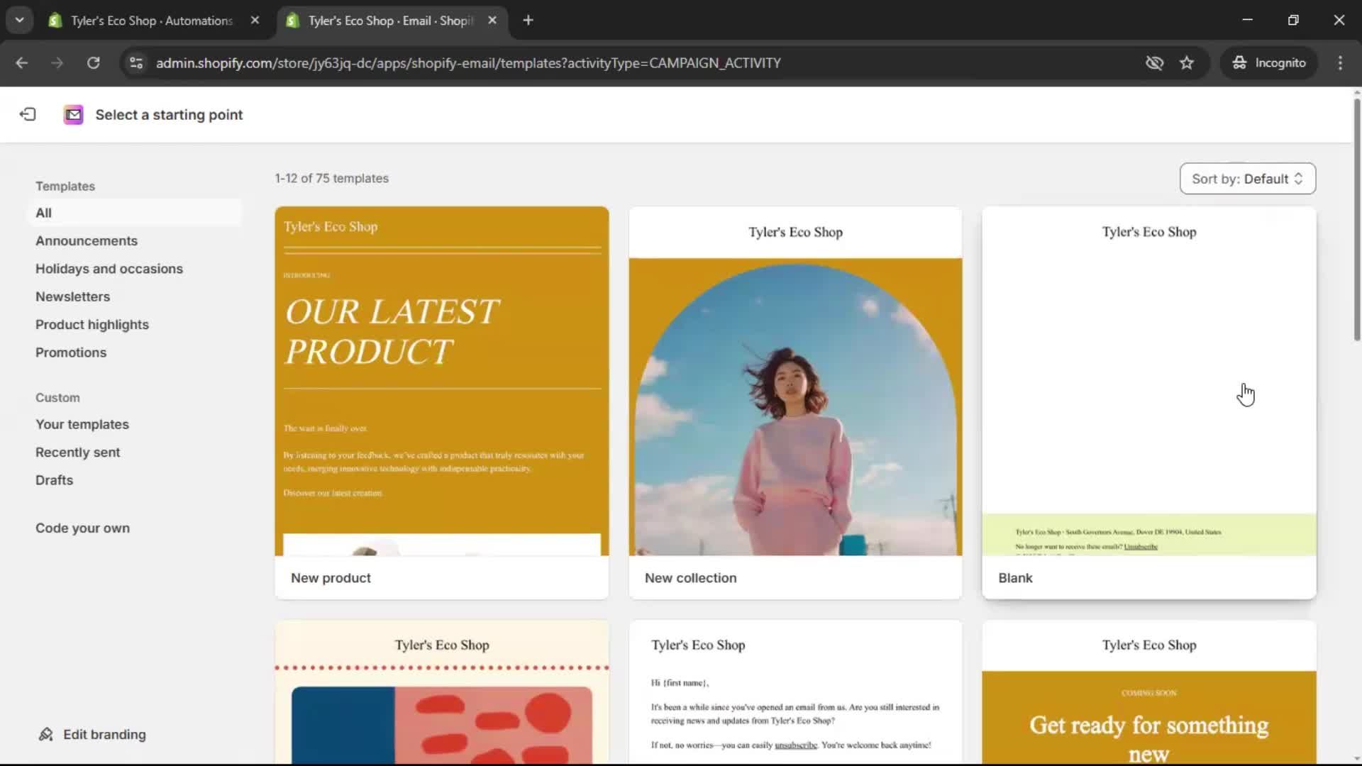 Creating an email campaign screenshot