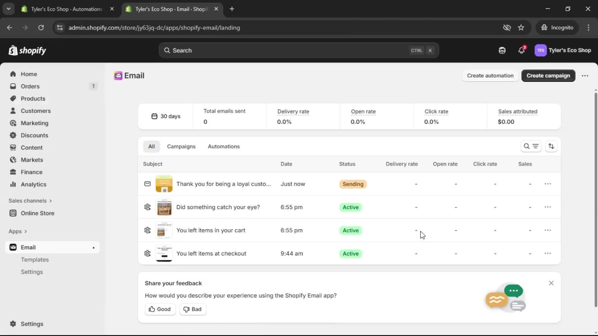 Creating an email campaign screenshot