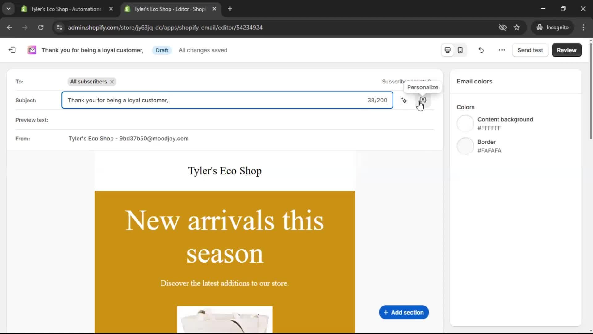 Creating an email campaign screenshot