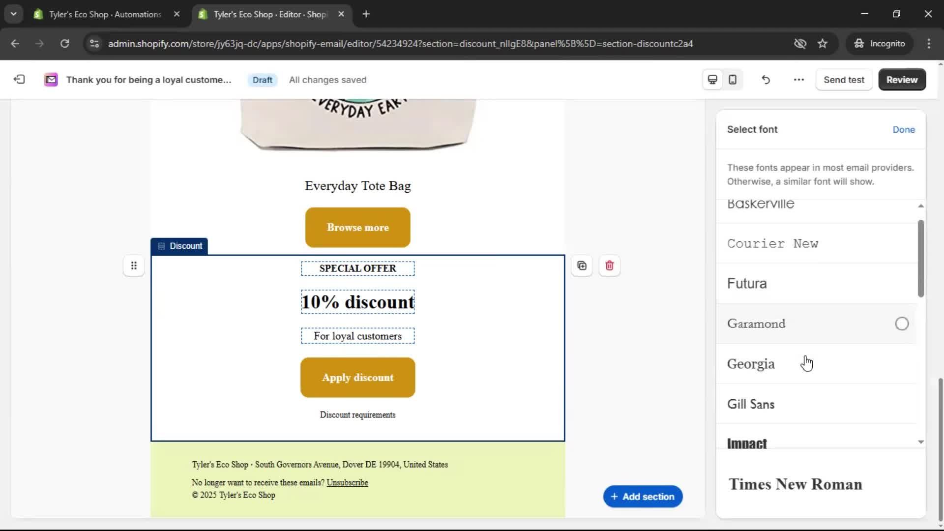 Creating an email campaign screenshot
