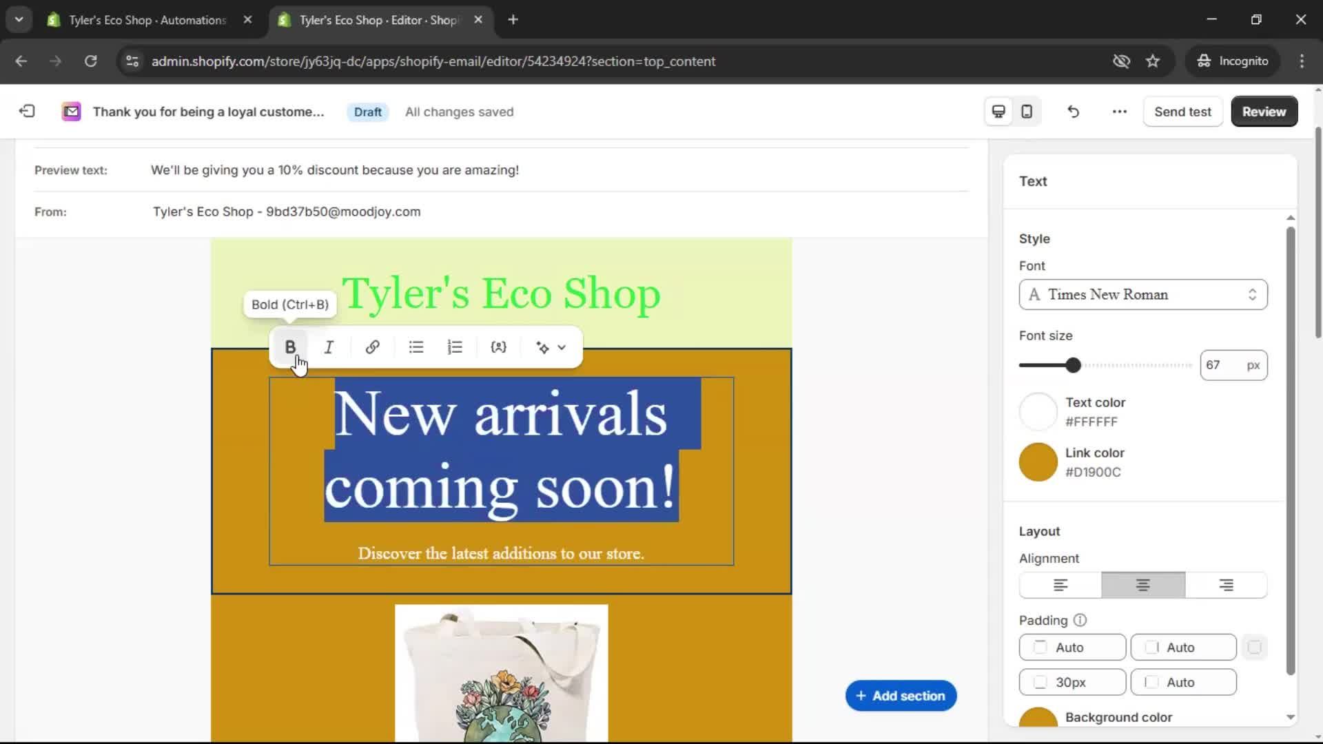 Creating an email campaign screenshot
