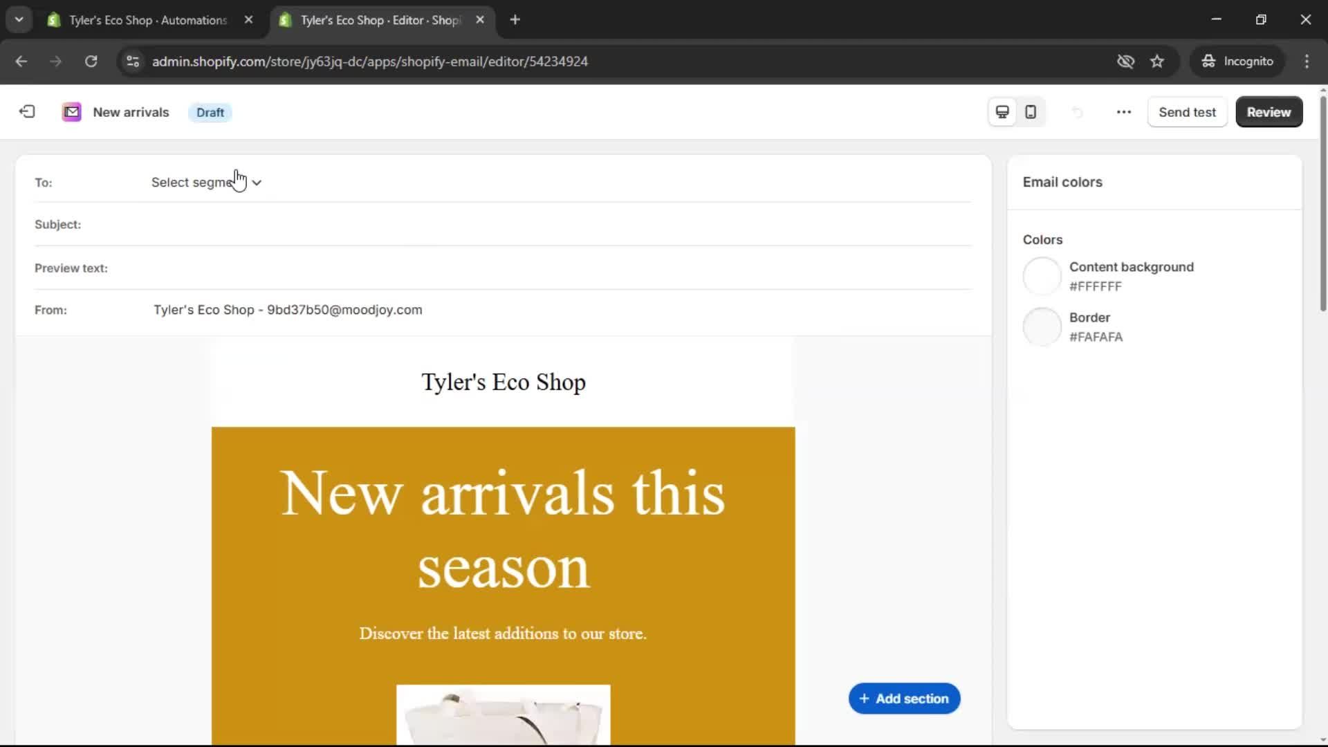 Creating an email campaign screenshot