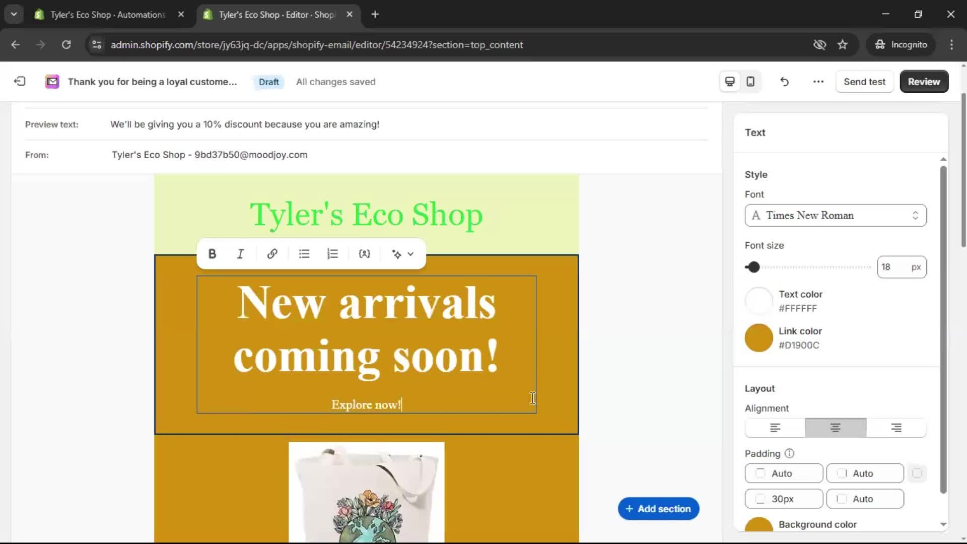Creating an email campaign screenshot