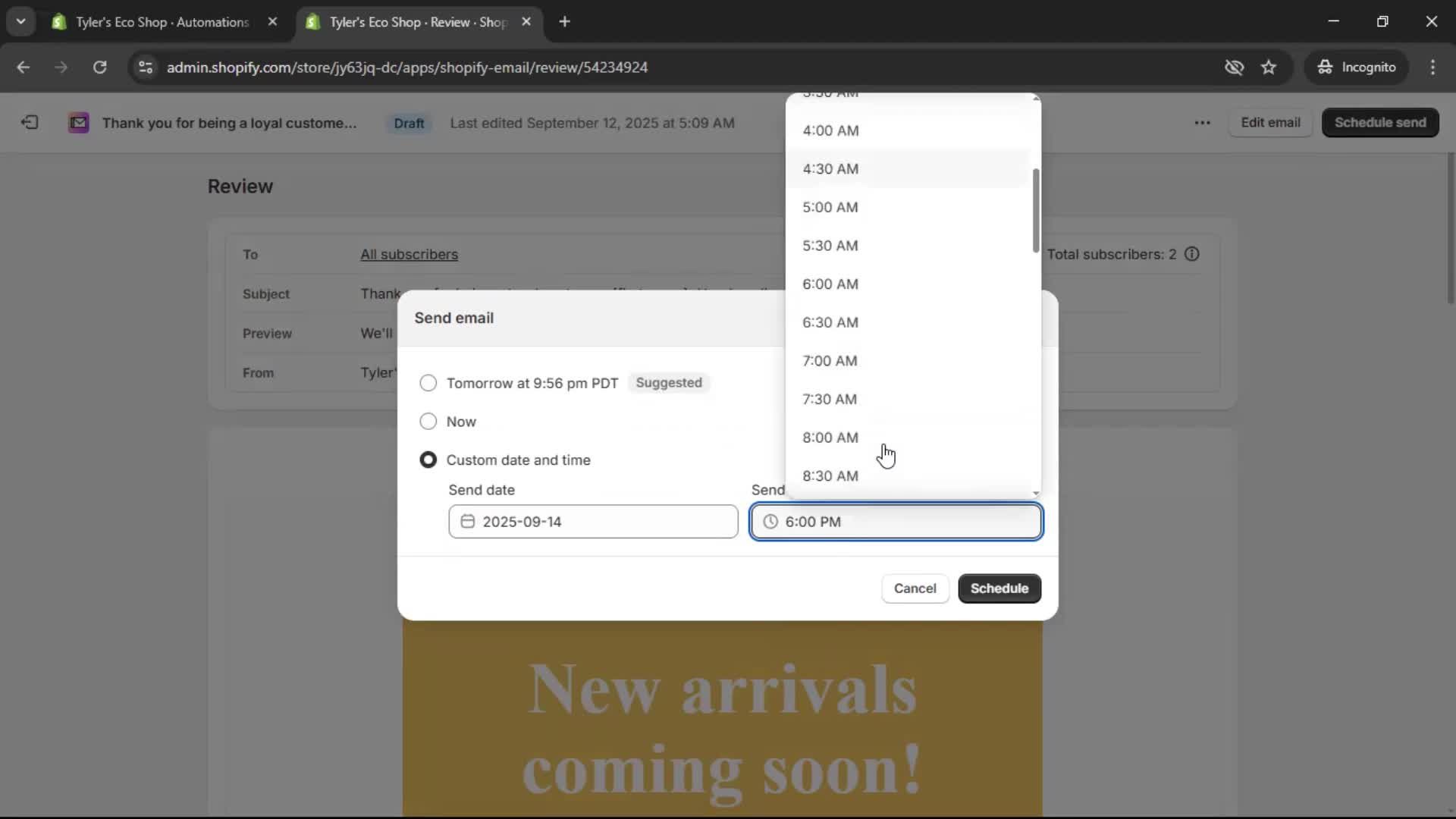 Creating an email campaign screenshot