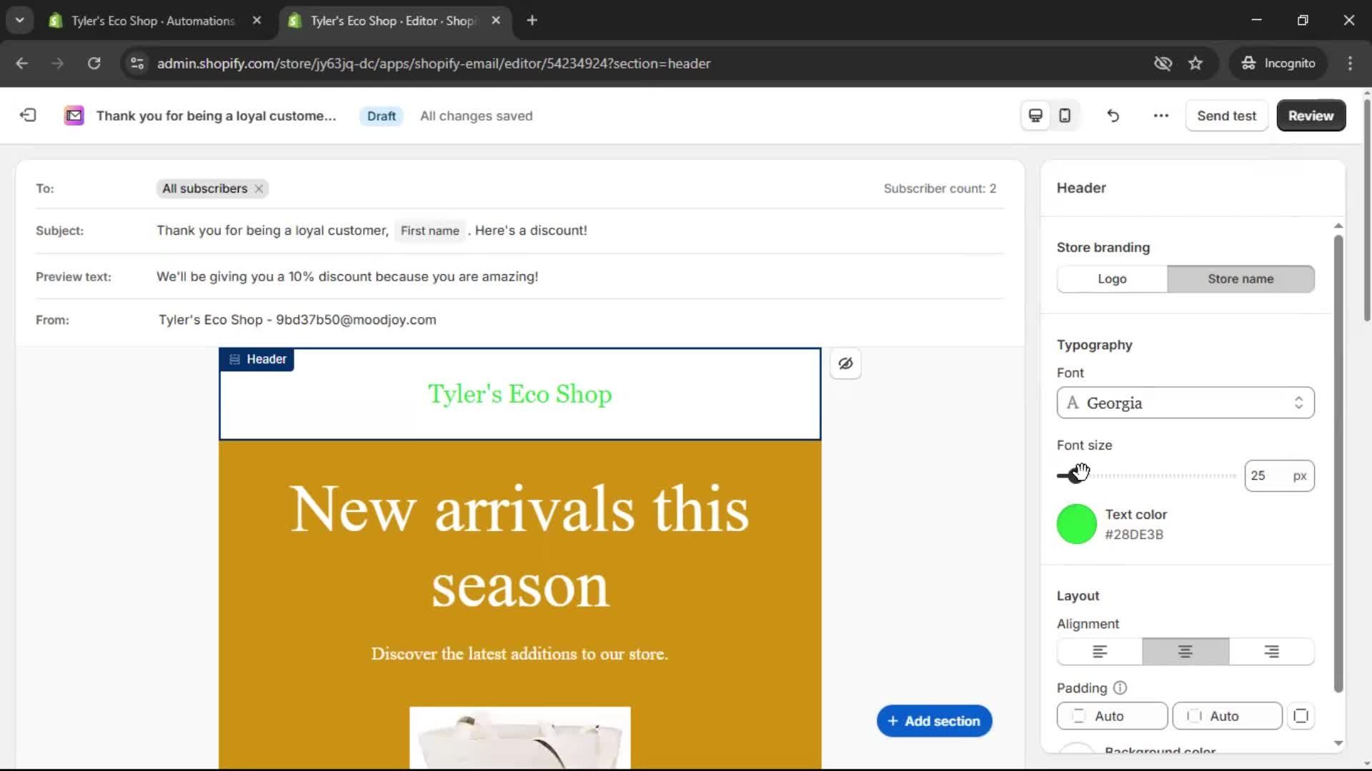 Creating an email campaign screenshot