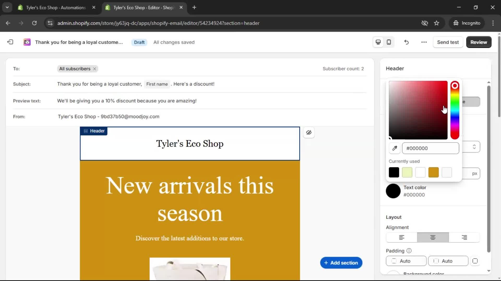 Creating an email campaign screenshot