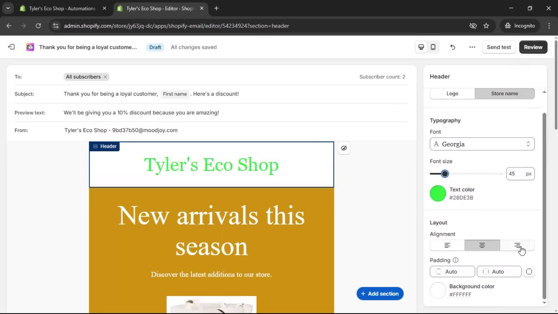 Creating an email campaign screenshot