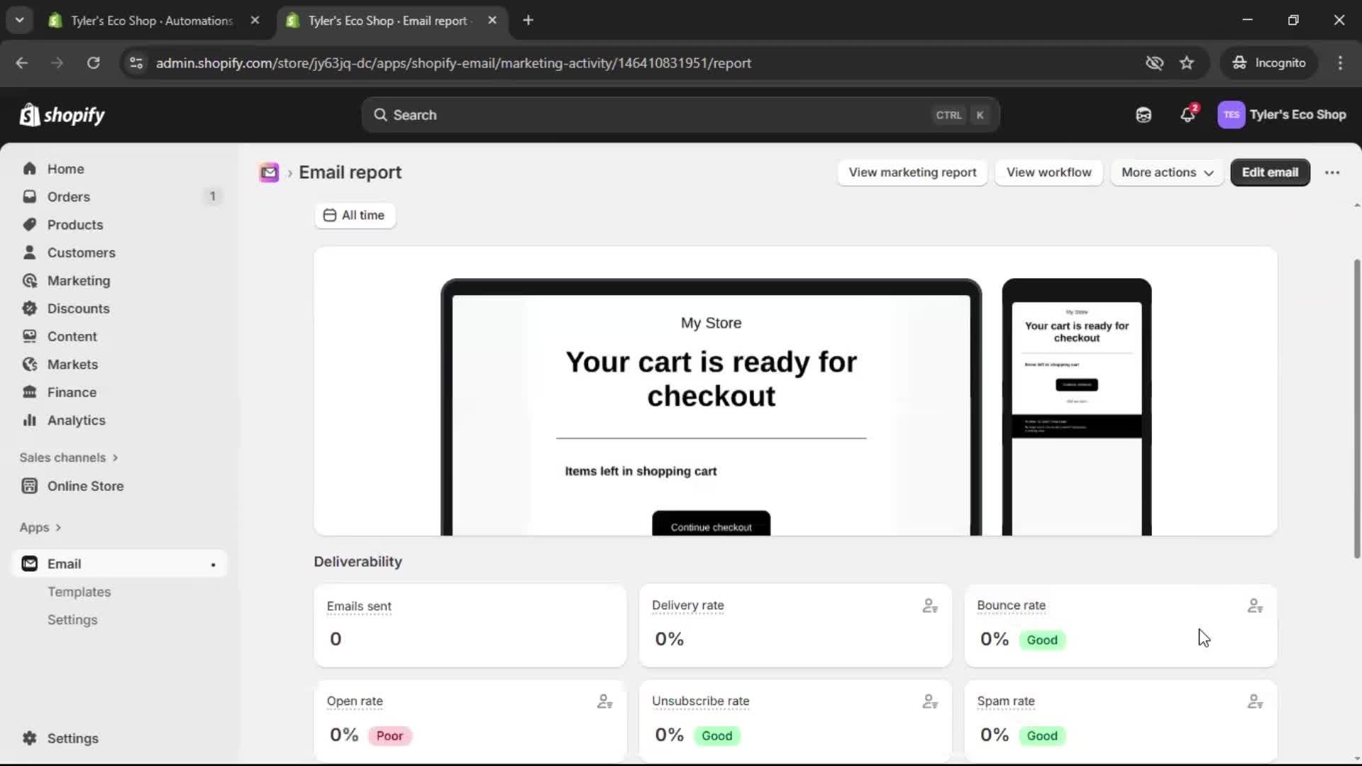 Creating an email campaign screenshot