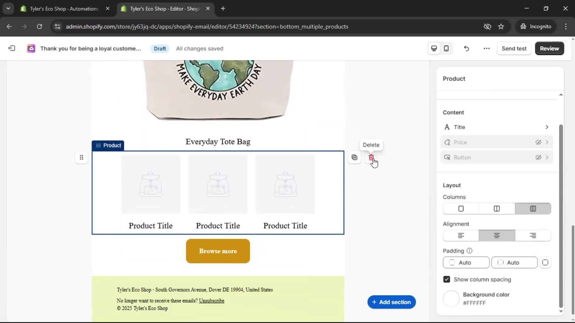 Creating an email campaign screenshot