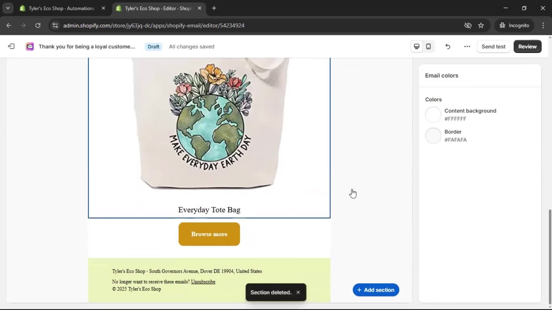 Creating an email campaign screenshot