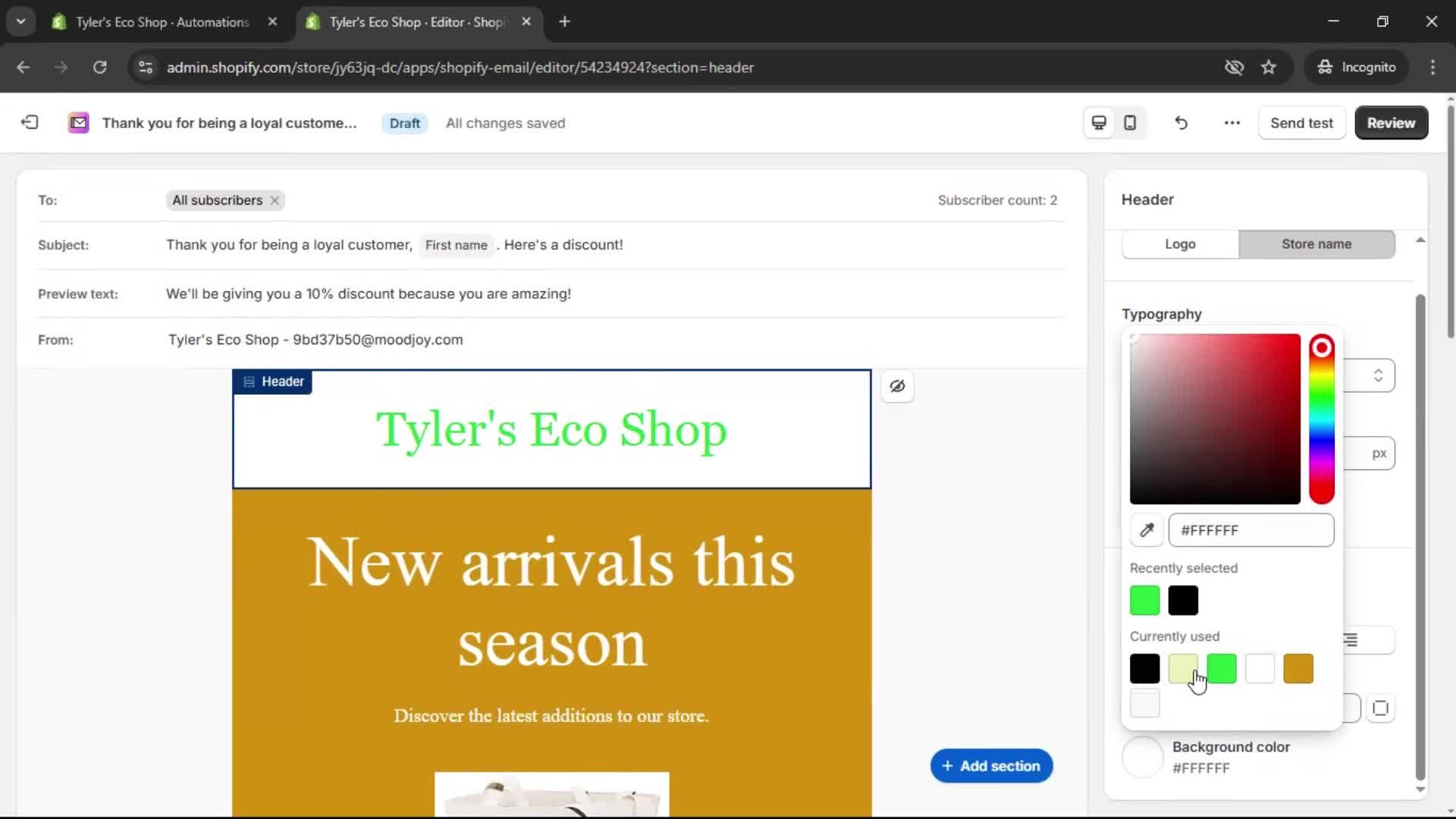 Creating an email campaign screenshot