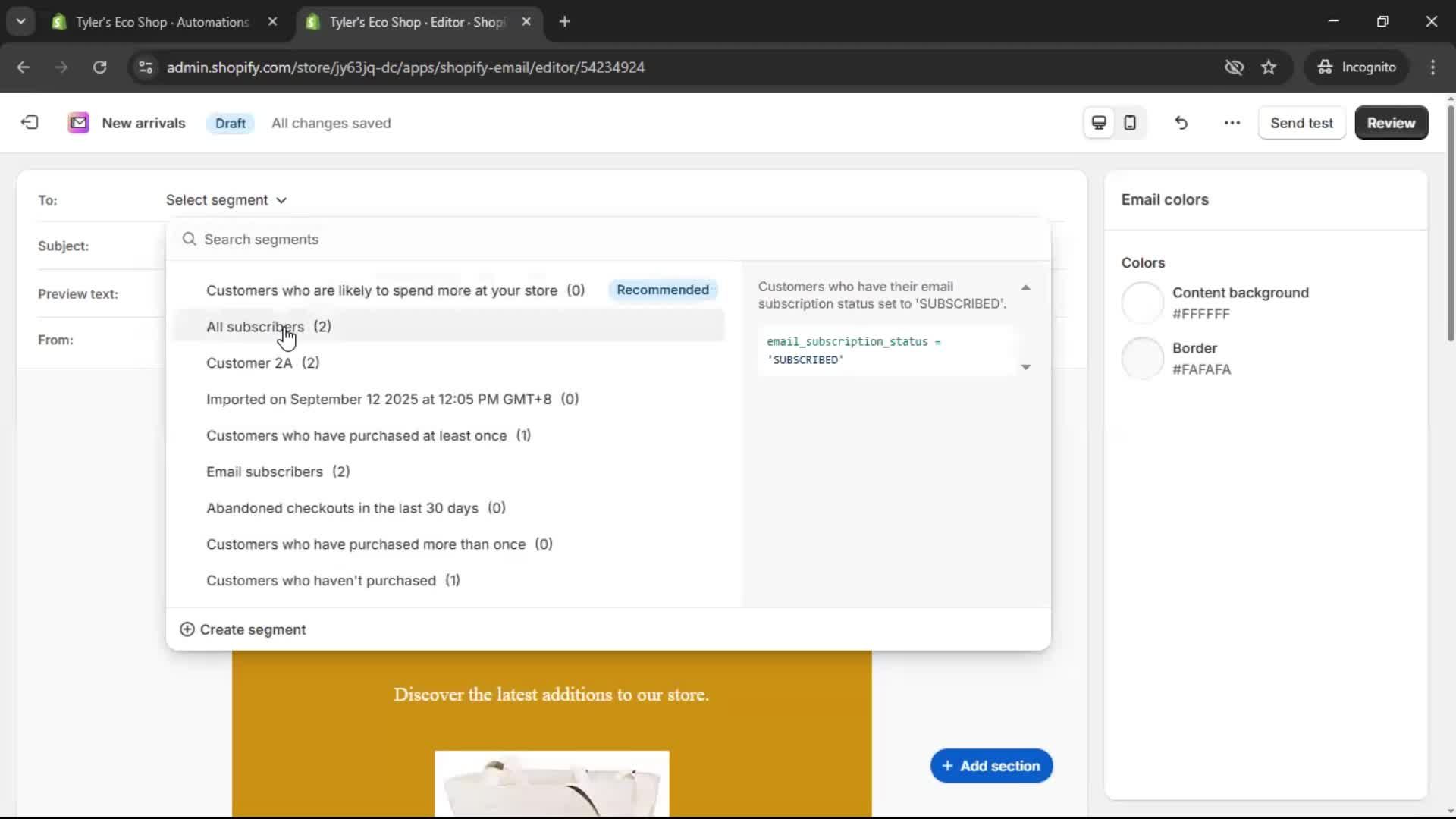 Creating an email campaign screenshot