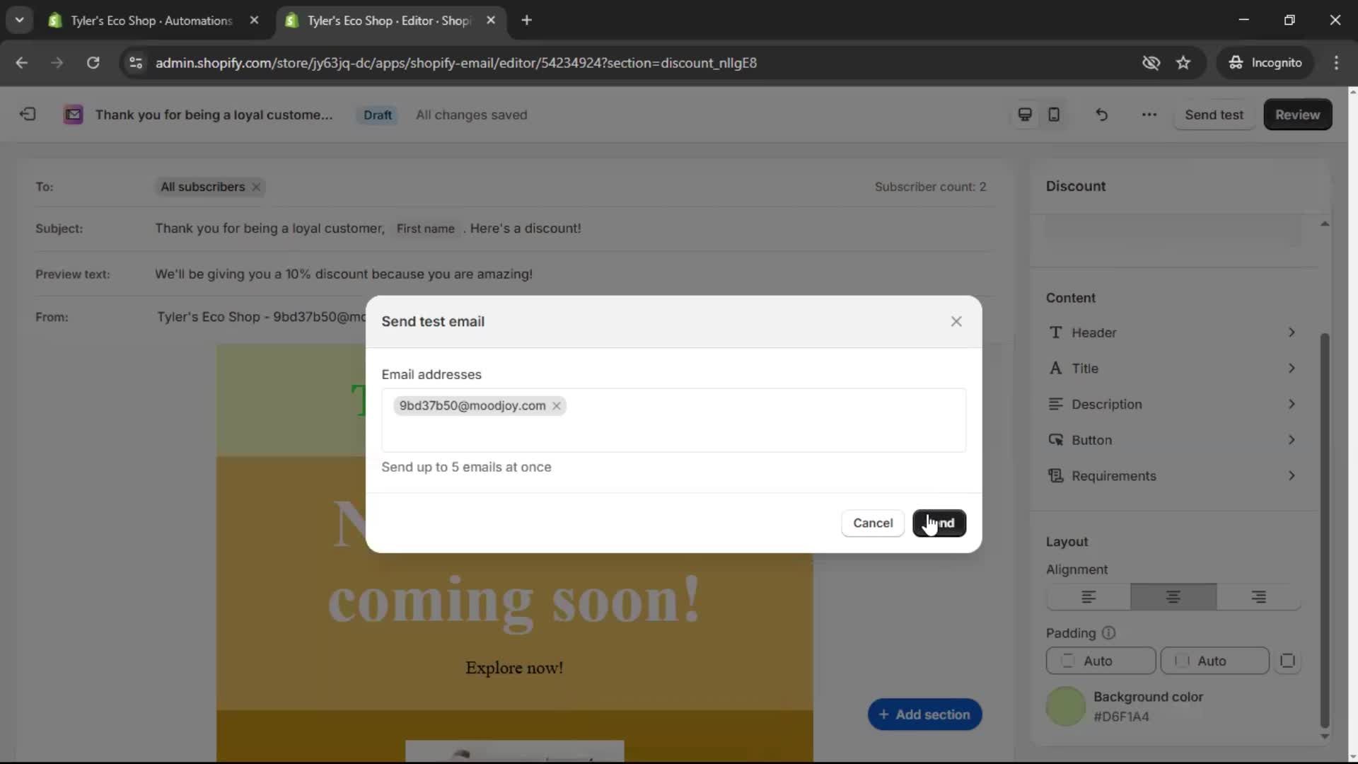 Creating an email campaign screenshot