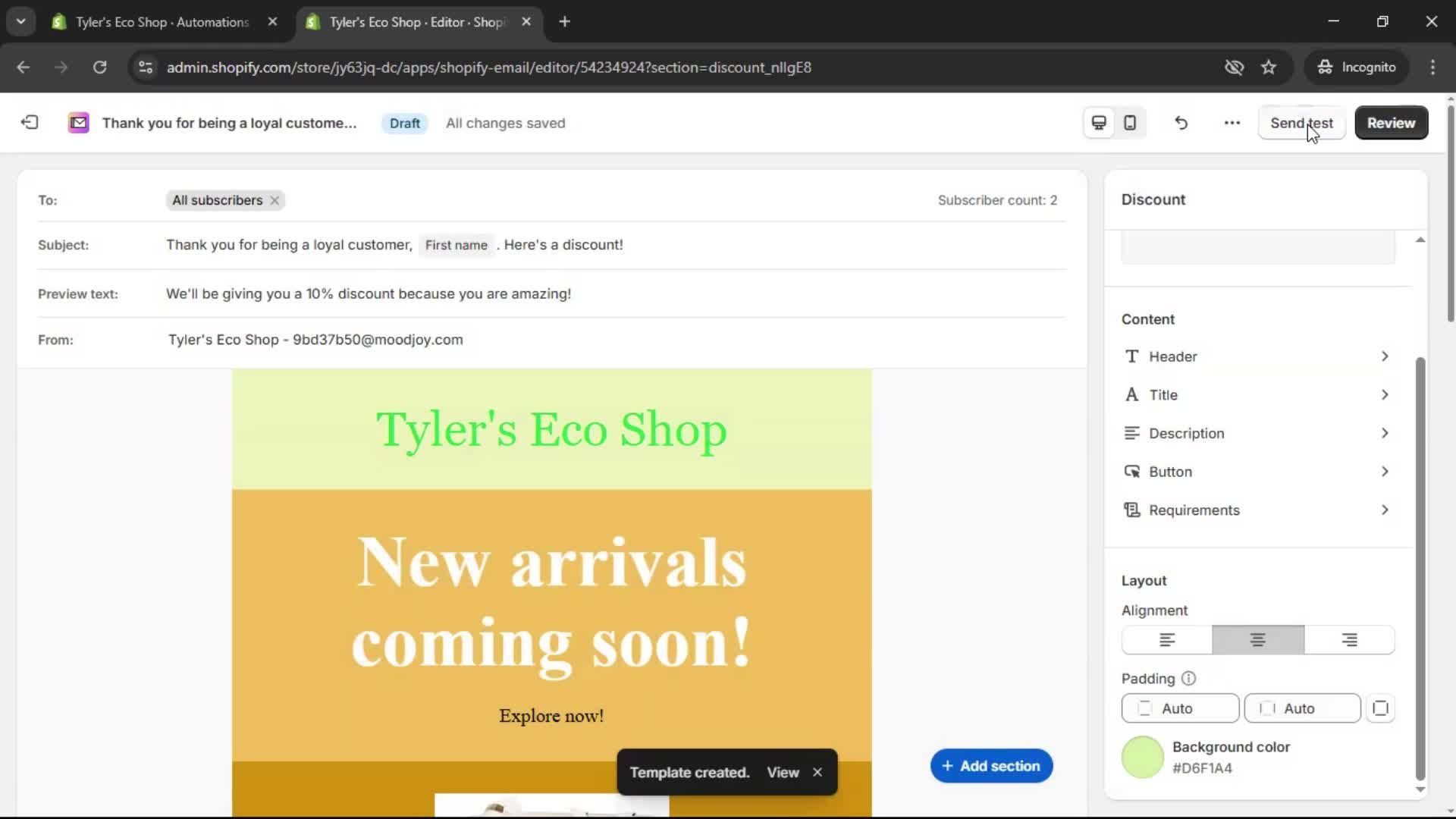 Creating an email campaign screenshot