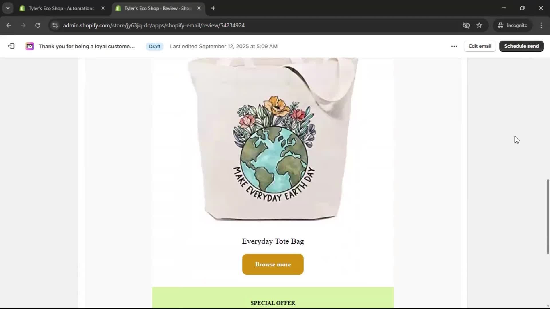 Creating an email campaign screenshot