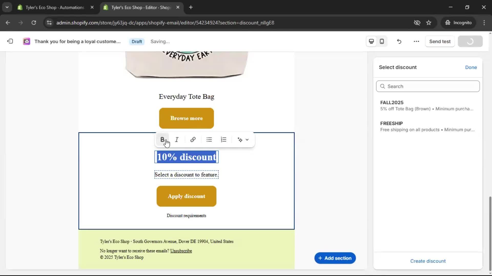 Creating an email campaign screenshot