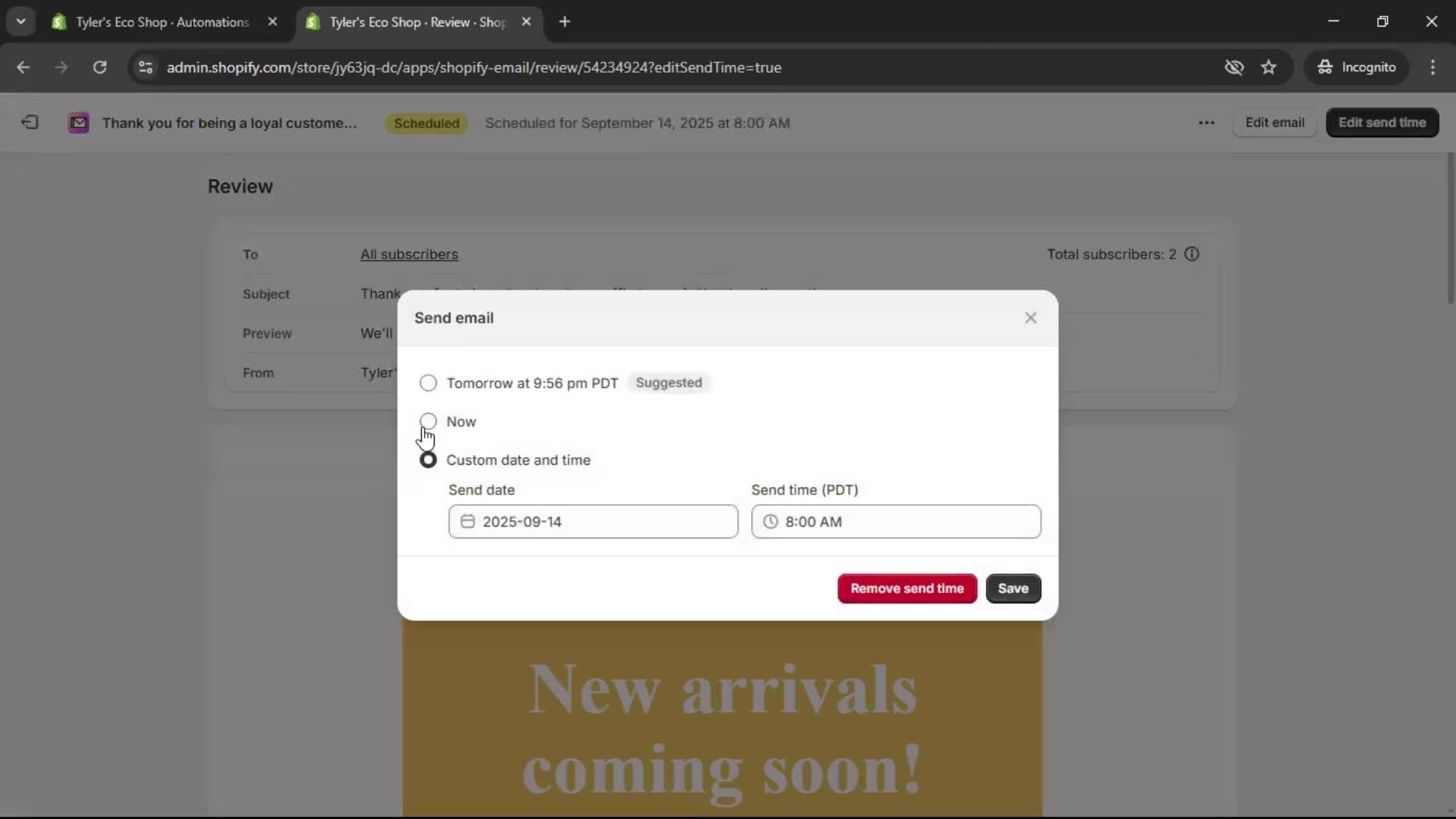 Creating an email campaign screenshot