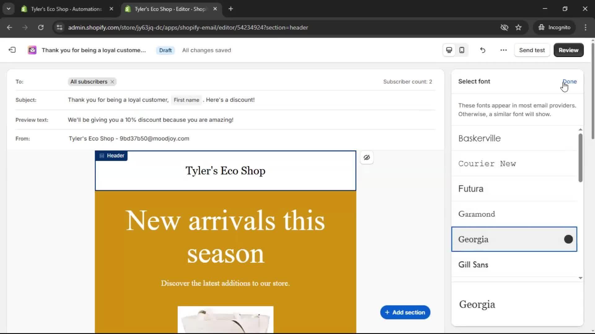 Creating an email campaign screenshot