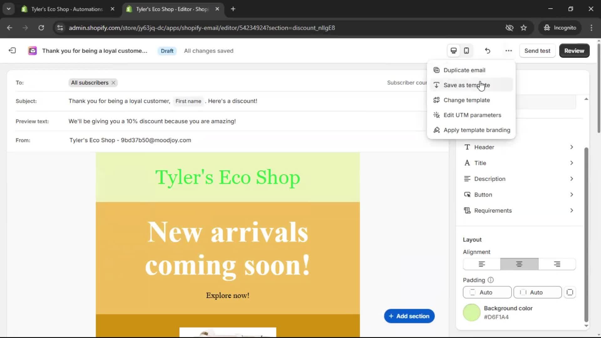 Creating an email campaign screenshot