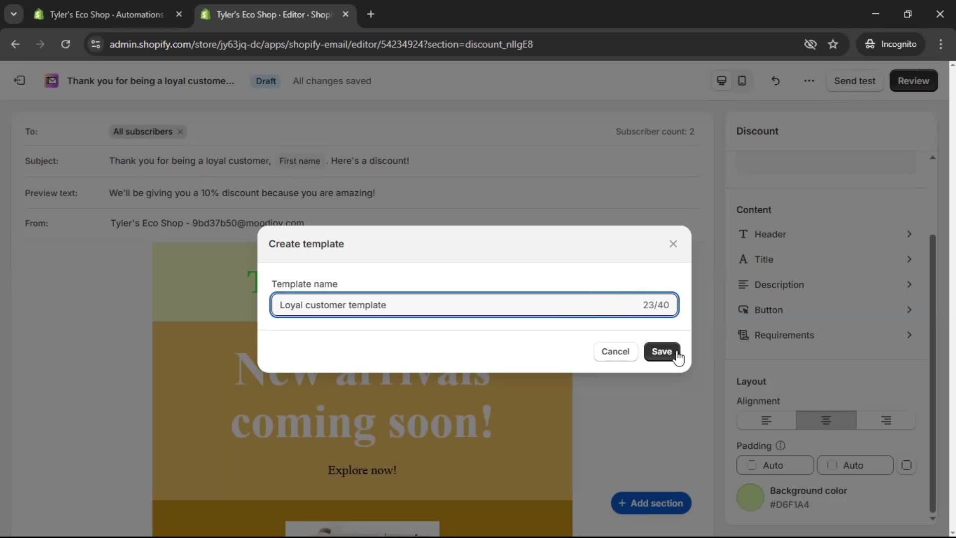 Creating an email campaign screenshot
