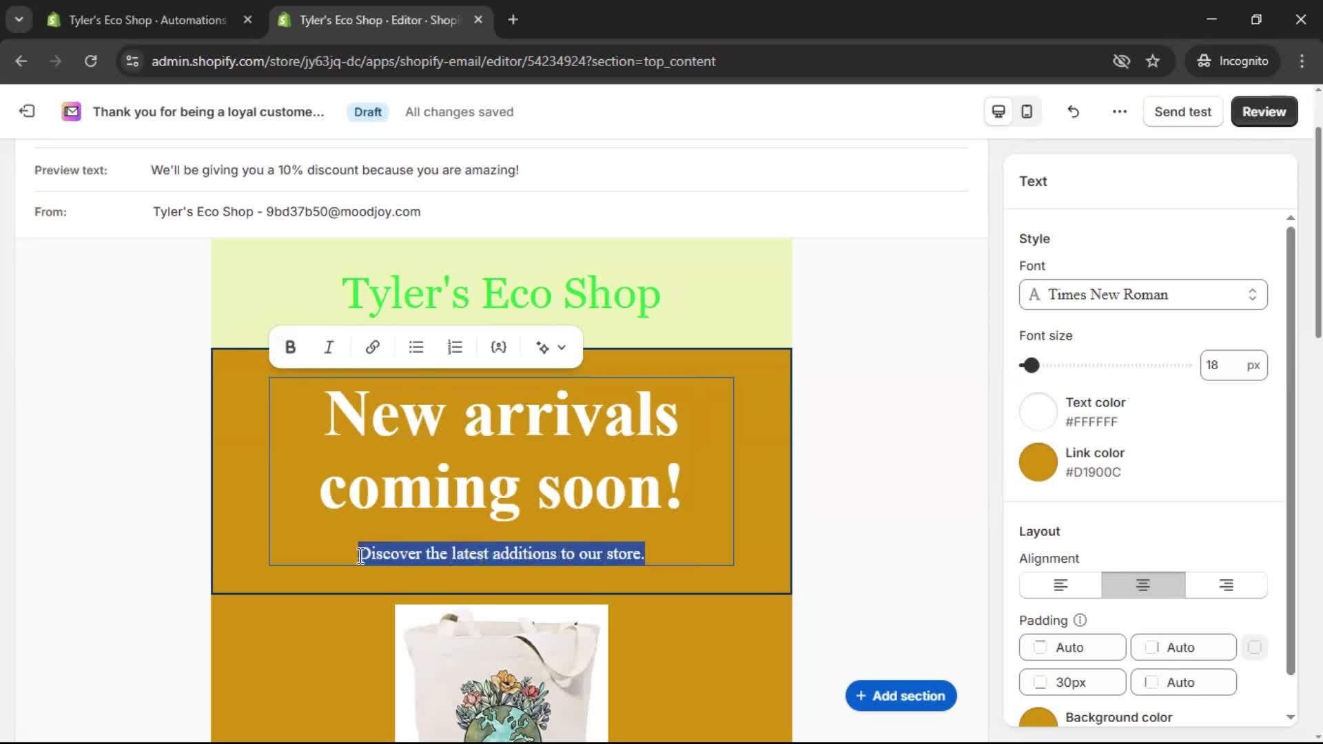Creating an email campaign screenshot