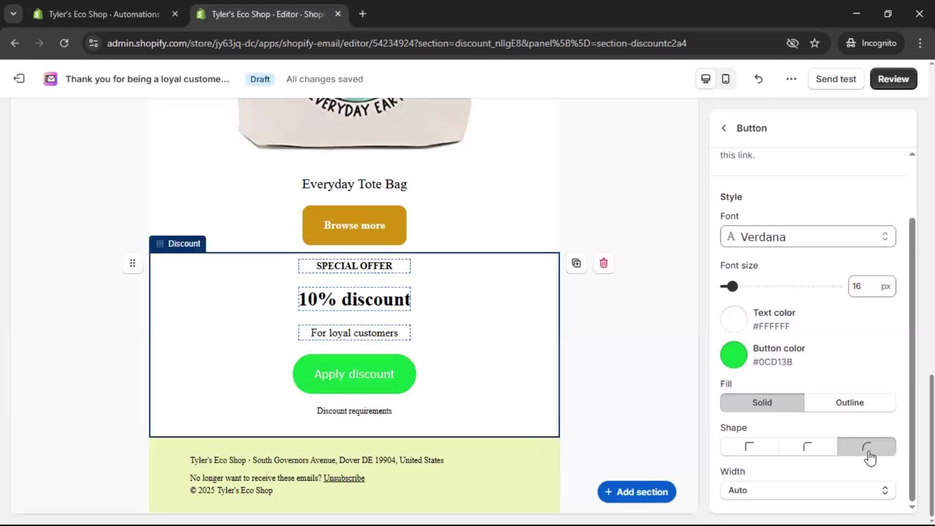 Creating an email campaign screenshot