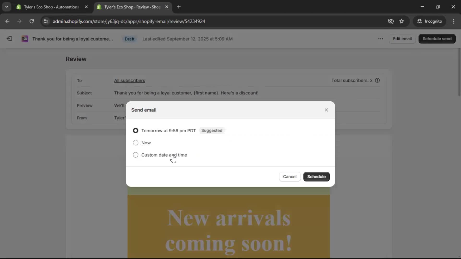 Creating an email campaign screenshot