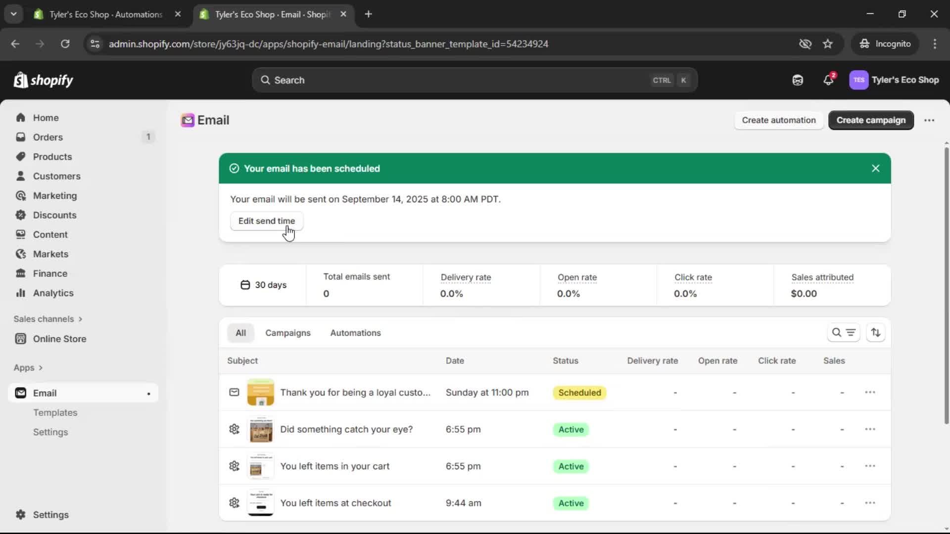 Creating an email campaign screenshot