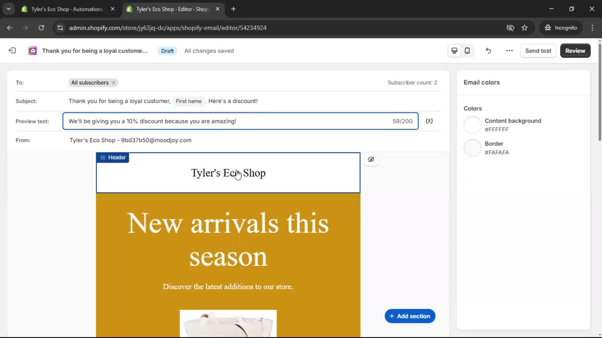Creating an email campaign screenshot