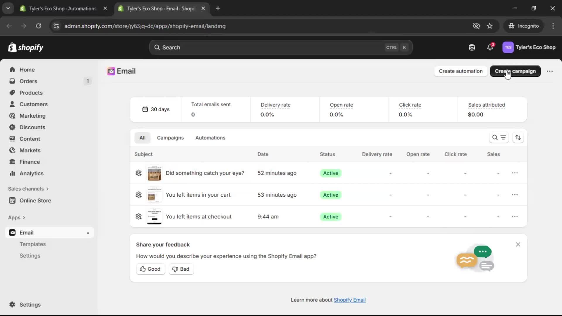 Creating an email campaign screenshot