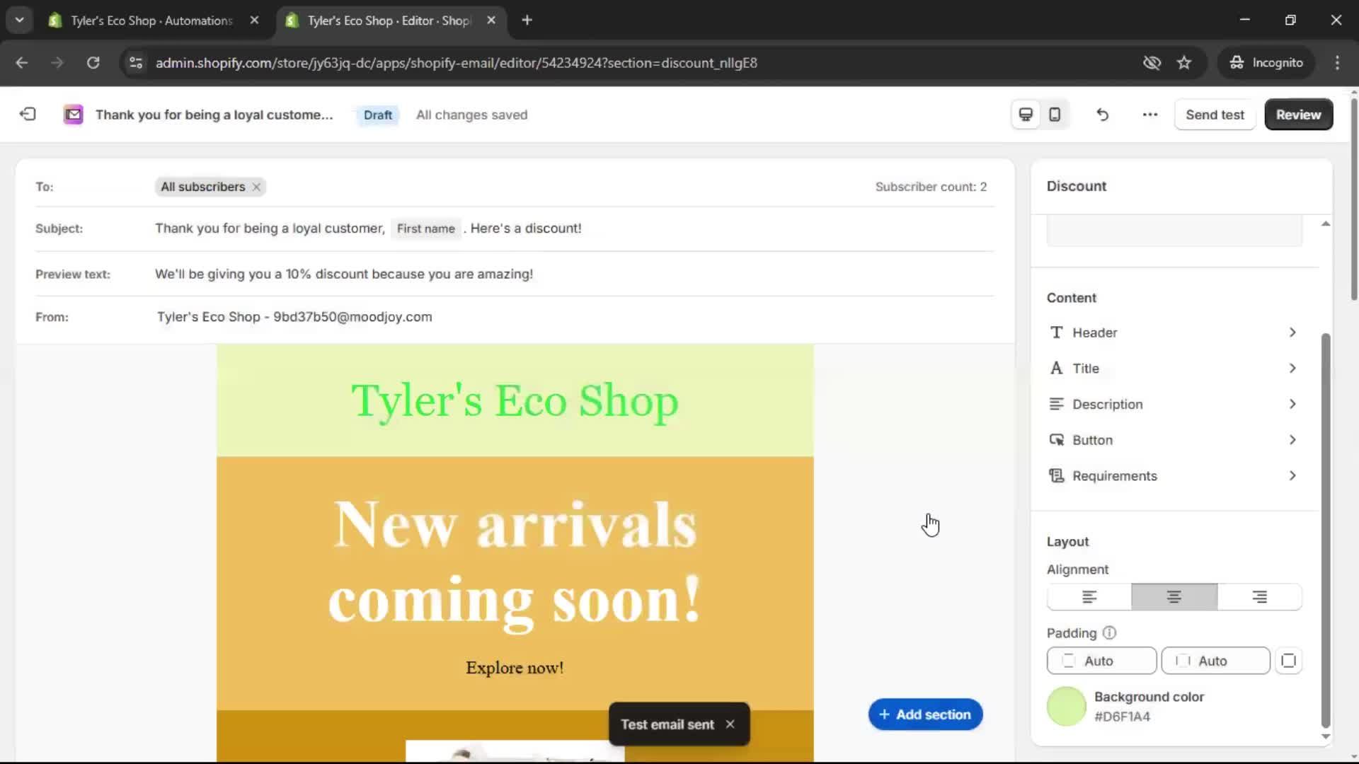 Creating an email campaign screenshot