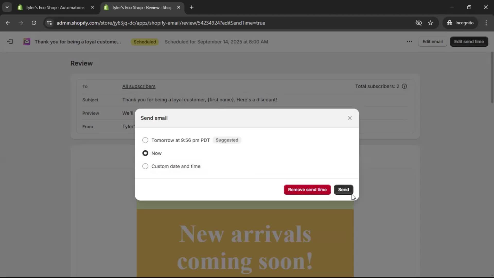 Creating an email campaign screenshot