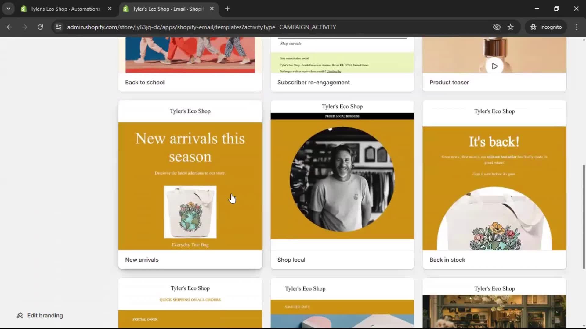 Creating an email campaign screenshot