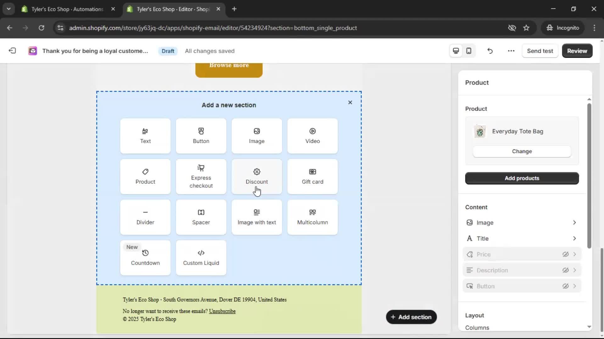 Creating an email campaign screenshot