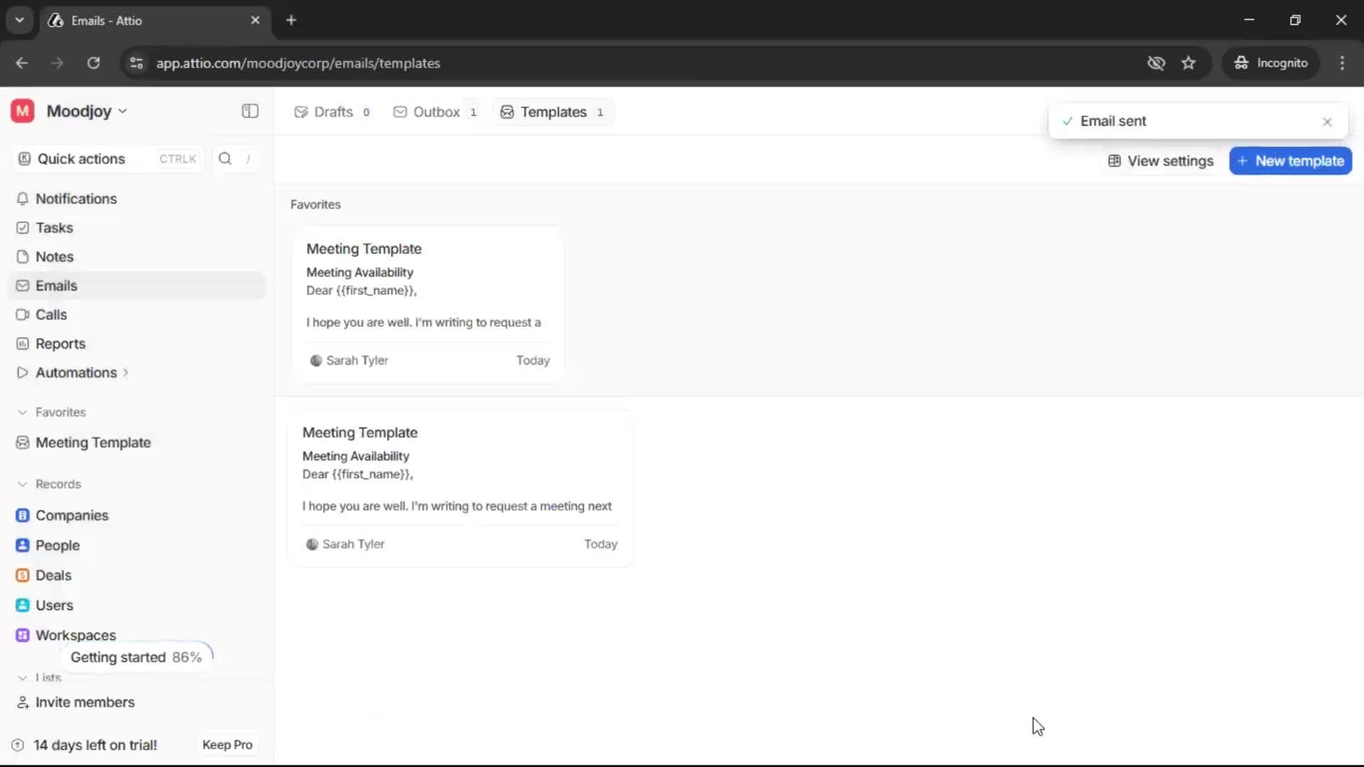 Creating email template screenshot